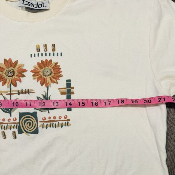 Vintage Teddi T Shirt Women’s Embroidered Short Sleeve Top Embellished Buttons - Picture 5 of 9